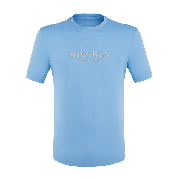 নিয়মিত দৈর্ঘ্য বসন্ত গ্রীষ্মকালীন নীল স্বল্প আঙ্গুল সরল 100% তুলা পুরুষদের জন্য কাস্টম টি-শার্ট