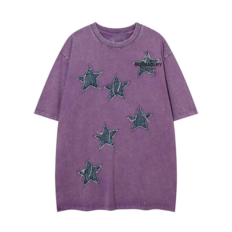 কাস্টম হাই কোয়ালিটি স্ট্রিটওয়্যার ক্রু নেক টি-শার্ট অ্যাপ্লিক প্যাচ এমব্রয়ডারি অ্যাসিড ওয়াশড ভিন্টেজ টি-শার্ট