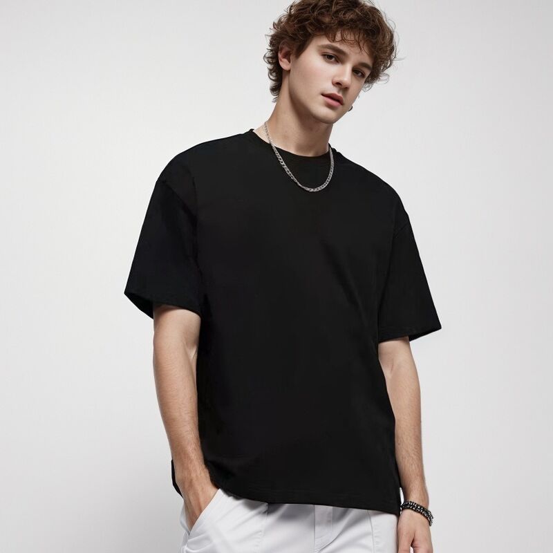 পুরুষদের জন্য কাস্টমাইজড ব্ল্যাঙ্ক টি-শার্ট, উচ্চ মানের হেভিওয়েট রিবড ক্রুনেক টি-শার্ট