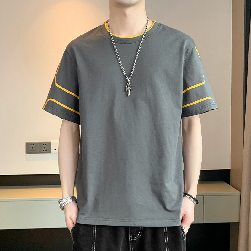 পুরুষদের জন্য লুজ টপ সামার হাফ স্লিভ টি-শার্ট সহ ওএম কাস্টম লোগো এমব্রয়ডারি প্রিন্টেড ডিজাইন