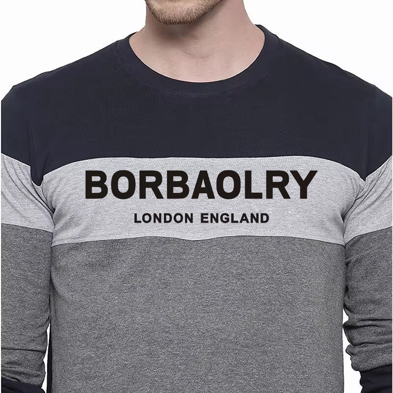 পুরুষদের শরৎ ও শীতকালীন পুরুষদের বড় আকারের বৃত্তাকার ঘাড় রঙ ব্লক করা পুলভার পাতলা দীর্ঘ আর্মযুক্ত টি-শার্ট