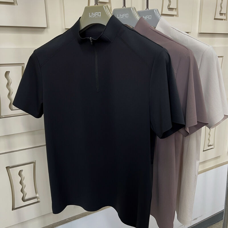 পুরুষদের হাই নেক শর্ট স্লিভ শার্ট স্ট্রেচ কুইক ড্রাই এবং শ্বাসপ্রশ্বাসযোগ্য ফ্যাব্রিক আউটডোর স্পোর্ট টি-শার্টের জন্য