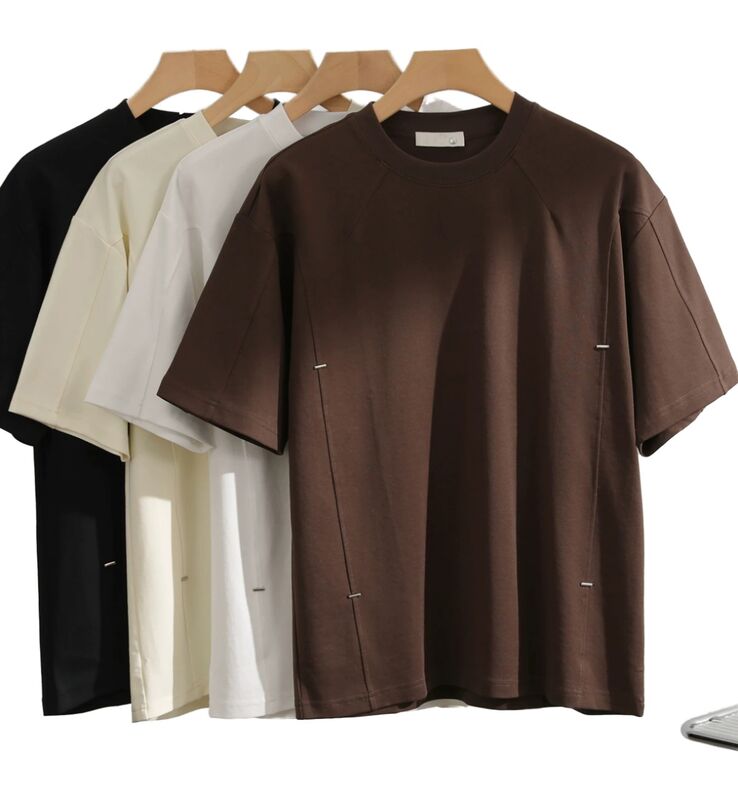 কাস্টমাইজযোগ্য পুরুষদের লস ফিট শর্ট স্লিভ শীর্ষ আরামদায়ক ভিনটেজ স্টাইল সহজ কঠিন রঙ নৈমিত্তিক পোশাক