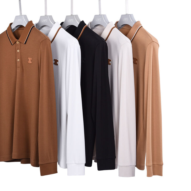 হট সেলিং ডিজাইন অ্যান্টি-পিলিং প্লেইন কালার নতুন লং স্লিভ পোলো শার্টস কন্ট্রাস্ট কলার ডিজাইন কাস্টম লোগো