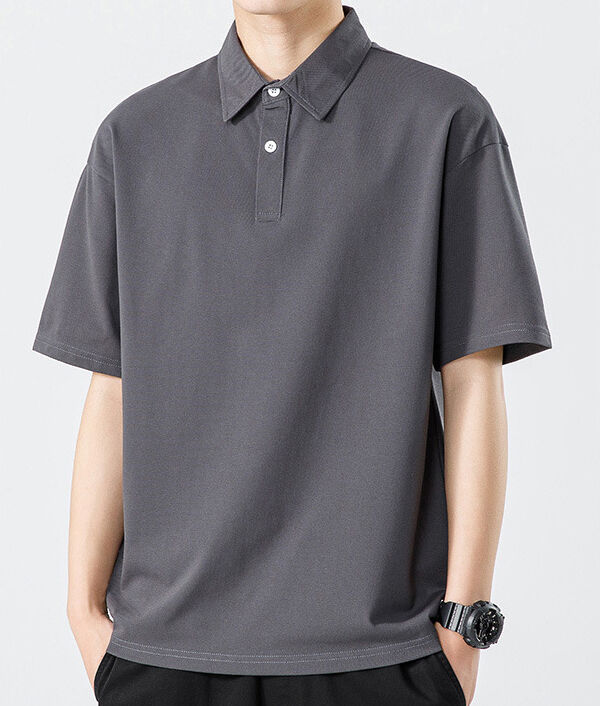 পুরুষদের হংকং স্টাইল গ্রীষ্মকালীন হেভিওয়েট অ্যান্টিমাইক্রোবিয়াল কুল ফিলিং সলিড কালার সিম্পল পোলো শার্ট শর্ট