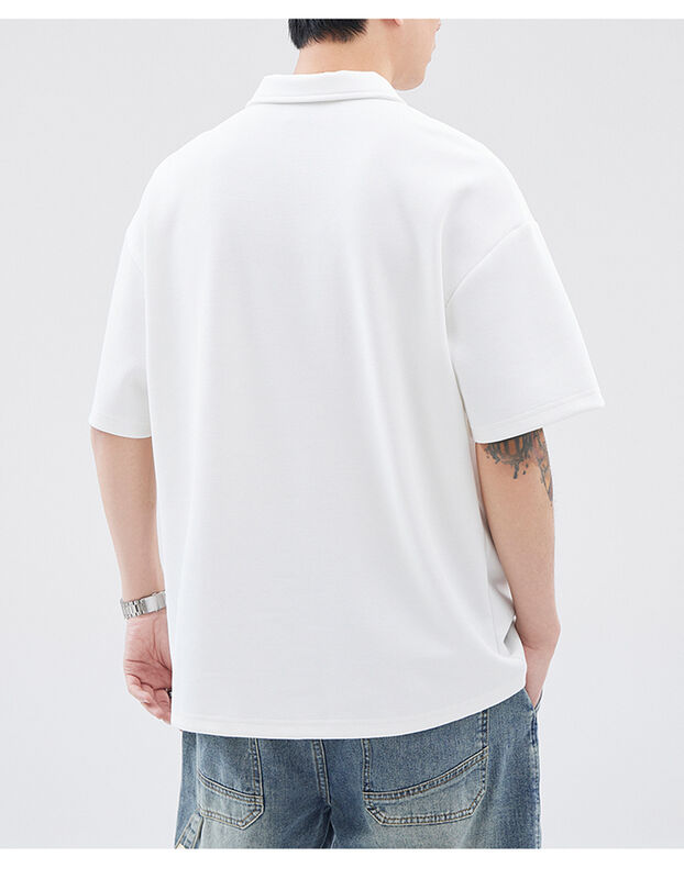 পুরুষদের জন্য নতুন কোয়ার্টার-কালার ল্যাপেল শর্ট স্লিভ পোলো শার্ট ক্যাজুয়াল অ্যালফাবেট এমব্রয়ডারি কটন টি-শার্ট