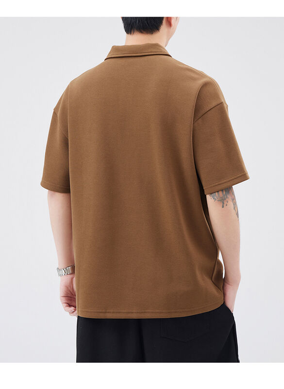 পুরুষদের জন্য নতুন কোয়ার্টার-কালার ল্যাপেল শর্ট স্লিভ পোলো শার্ট ক্যাজুয়াল অ্যালফাবেট এমব্রয়ডারি কটন টি-শার্ট